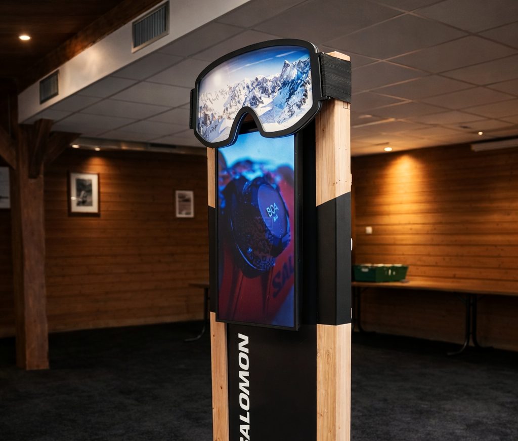 Kakémono digital Salomon, habillage en forme de masque de ski